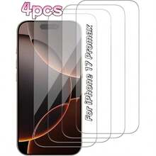 4片装高清钢化玻璃屏幕保护膜，9H硬度，防刮防震防指纹，兼容苹果17/17 Air/17 Pro/17 Pro Max - 無色 - 查看 4