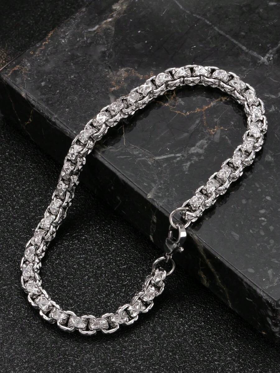 Stainless Steel Multi-Faceted Rhombus Bracelet, Fade-Resistant Waterproof, Hip-Hop Industrial Style, Unisex Daily Commute Party Gift - Silver - View 1