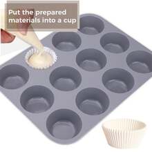 Khuôn nướng bánh muffin 12 ngăn bằng silicon, khuôn nướng chống dính bằng silicon. - Nhiều màu - Xem 4
