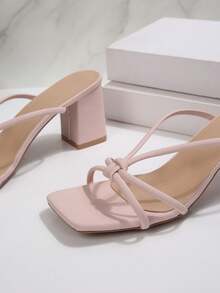 French Style Multi-Strap Thick Heel High Heels, Elegant One-Strap Sandals, Fashionable Versatile Comfortable - Pink - View 5