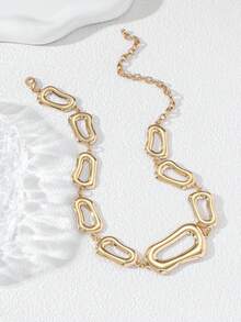 1pc Bohemian Beach Vacation Style Matte Gold Asymmetric Chunky Necklace, Creative Exaggerated Fashion Street Style, Suitable For Women's Daily Wear - Multicolor - View 3