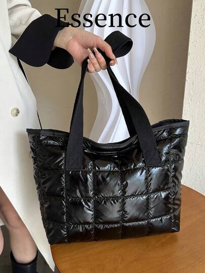 1 pieza de bolso grande de rombos de metal negro de gran capacidad para mujeres, bolso de hombro adecuado para uso diario, citas y regalo de Navidad