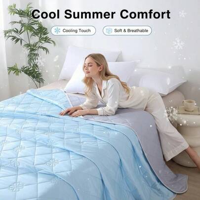 1条夏季凉毯，轻薄凉毯，适合怕热人士，大尺寸透气丝滑柔软面料，具有凉感功能，旅行毯，床毯