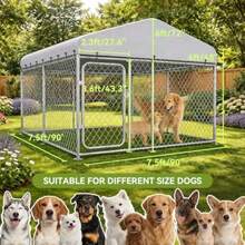 7.5*7.5FT Outdoor Dog Kennel With RoofHeavy Duty Metal Dog Enclosure With Weather-Resistant Cover And Secure Lock For Medium Large Dogs - 銀色 - 查看 3