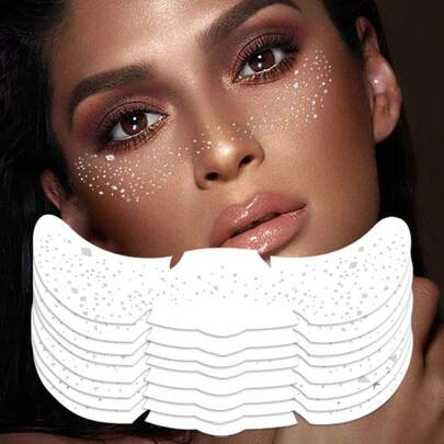 Bộ 8 miếng dán mặt hình ngôi sao bạc đính đá lấp lánh, hình xăm tạm thời dùng cho các bữa tiệc và vũ hội dành cho người lớn, phụ kiện trang điểm ngày lễ và hàng ngày.