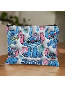 1pc Disney Stitch Makeup Bag - Lightweight And Multi Functional Zipper Makeup Bag, Suitable For Women, Durable Polyester Material, Cute Cartoon Design Large Capacity Handbag Storage Bag, Toiletry Storage Bag, Travel Bag - Letter A - View 5