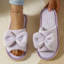 Fashionable Striped Bow Slip-On Mute Foam Slide Sandals - Women's Slippers - View 2