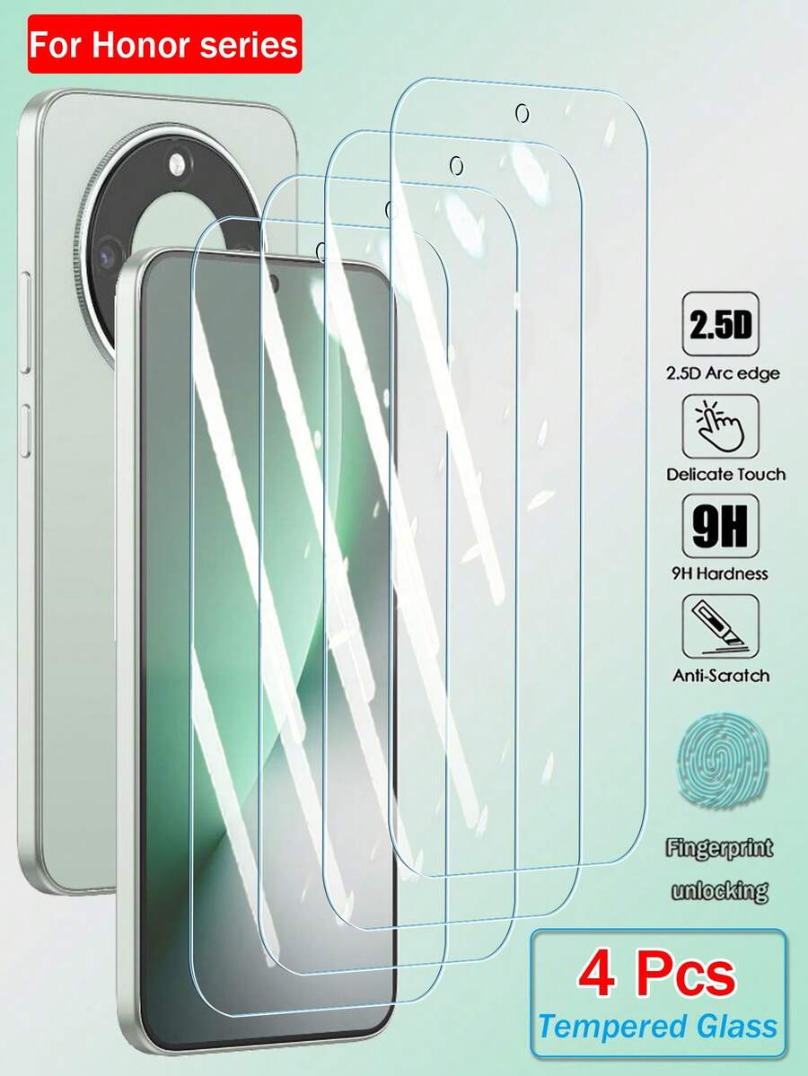 4 pezzi Protezione schermo in vetro temperato a copertura totale per Honor Win RT Power 2 90 200 400 600 Lite, Smart X9D X8 X8C X8B X8A X7 X7A X7B X7C X7D X6 X6A X6B X6C X5B X5C Plus, Honor Magic 7 8 Pro Air 8 Lite, supporta lo sblocco con impronta digitale a ultrasuoni