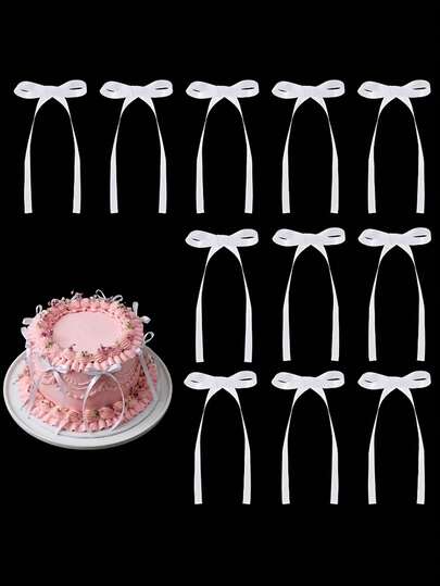 1/10/20pcs Ribbon Bow Cake Decorations, Silk Cake Skirt, Graduation Cake Decor, Birthday Party Tabletop Decor, Birthday Cake Decor, Ballerina Style Birthday Cake Decor, Black Bow Ribbon Cake Decor, Birthday Party Wedding