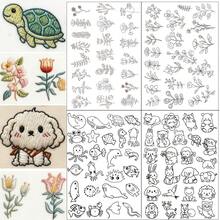 Cute Animal & Floral Embroidery Sticker Set For Beginners, DIY Self-Adhesive Water-Soluble Fabric Paper, Self-Adhesive Non-Woven Pre-Printed Patterns Stick Water-Soluble Stabilizer - Black and White - View 10