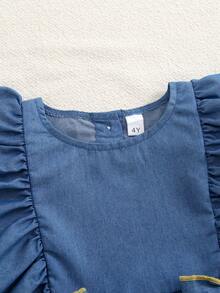 Đầm công chúa tay ngắn kiểu dáng thường ngày, thắt nơ, phối nhiều mảnh, thích hợp mặc đi biển cho bé gái, mùa hè. - Màu xanh lam - Xem 3