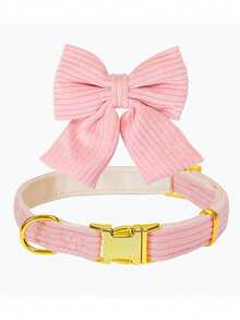1pc Nylon Adjustable Pet Dog/Cat Collar & Leash Set With Bow Tie, Cute For Chihuahua, Poodle And Other Small/Medium Dogs - Pink - View 1