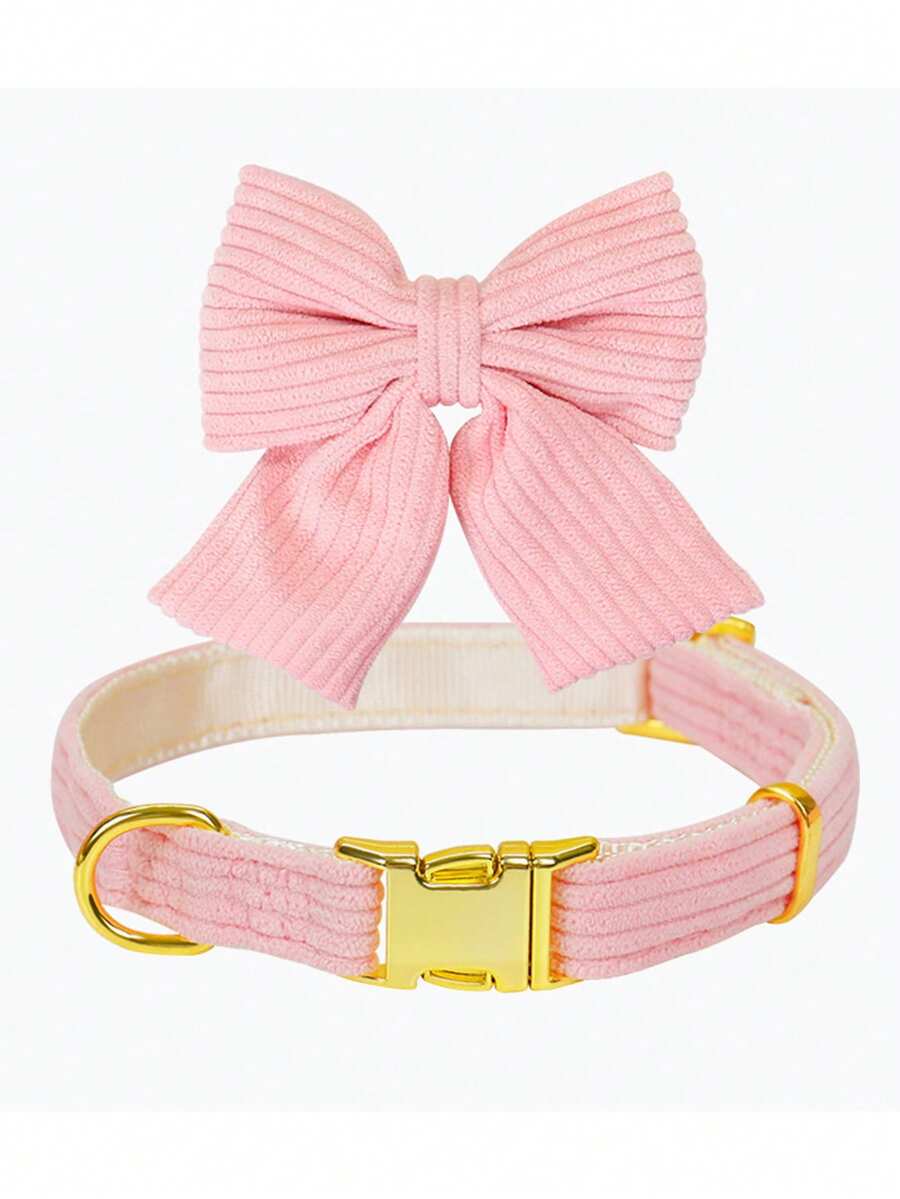 1pc Nylon Adjustable Pet Dog/Cat Collar & Leash Set With Bow Tie, Cute For Chihuahua, Poodle And Other Small/Medium Dogs - Pink - View 1