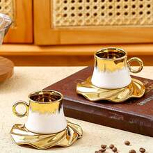Set Cangkir dan Piring Kopi Espresso Keramik, Cocok untuk Minum Espresso atau Kopi Turki, Peralatan Makan, Ramadan Eid Mubarak - Gaya A - View 3