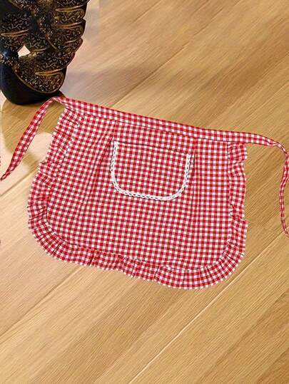 可爱迷你围裙 - 红白格纹，可调节肩带，非常适合烹饪、绘画、园艺、办公 - 理想的礼物，办公围裙|趣味配饰|涤纶围裙