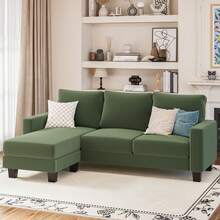 L-Shaped Convertible Sectional Sofa 3 Seater With Corduroy Fabric, Complete With Mobile Footrest, For Living Room, Apartment And Office - 綠色 - 查看 1