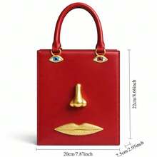 High-End Fashion Genuine Leather Women's Handbag With Personalized Portrait Pattern Vintage Tote Bag - Pink - View 7
