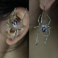 1PC Spider Ear Piercing Bone Clip Dark Gothic Chic Edgy Punk Earrings Accessory - Màu tím - Xem 3