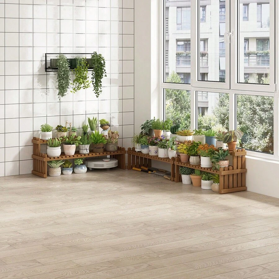 Wooden Ladder Plant Stand, Rectangular Multi-Tier Flower Pot Rack With Garden Storage Box, Indoor Decorative Succulent Plant Holder - A - View 1