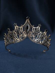 4件套皇冠头饰套装，优雅水晶女王皇冠项链耳环新娘婚礼配饰 - 黑色 - 查看 6