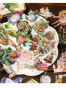 30 peças/Pacote Adesivos Decorativos Vintage Alice Story PET à Prova d'Água para Scrapbook Junk Journal, 15 Designs, Suprimentos de Scrapbook e Material Escolar - multicolorido - Visão 4