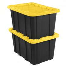 Large Storage Bin, 27 Gallon Durable Plastic Storage Tote With  Lid, Black And Yellow, 6 Pack - 黑/黃 - 查看 2
