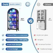 Arched Display Cabinet With - RGB Light,Curio Cabinet With Glass Doors For Collectibles,5-Tiers Tall Display Case With Human Sensor, Bookcase With Glass Shelf For Medal/Figure (Natural) - Xem 4