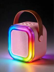 Altavoz de karaoke portátil con luces RGB coloridas, micrófono inalámbrico doble, cambio de voz (femenino, masculino, monstruo, bebé, original), máquina de karaoke para niños, ideal para fiestas en casa, campamentos al aire libre y regalos de cumpleaños para niños, compatible con Bluetooth, conexión a teléfono y TV, diseño de asa portátil para llevar fácilmente. - Rosa - Ver 6