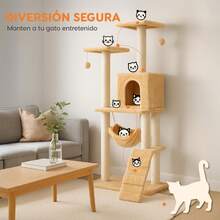Rascador para Gatos Persa – Árbol para Gatos con Escalera, Escondite y Hamaca – Estructura Cubierta de Sisal y Felpa – , Cómodo y Duradero – Castillo para Gato 125 X 50 X 40cm (Beige) - Beis - Ver 1