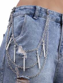 1 pieza Collar de cadena multicapa con colgante de espada de metal vintage, accesorio de moda adecuado para combinar con vaqueros, faldas, uso diario, ropa urbana, Halloween, festivales de música, estilo Y2K - Colgante de espada con múltiples cadenas - Ver 2