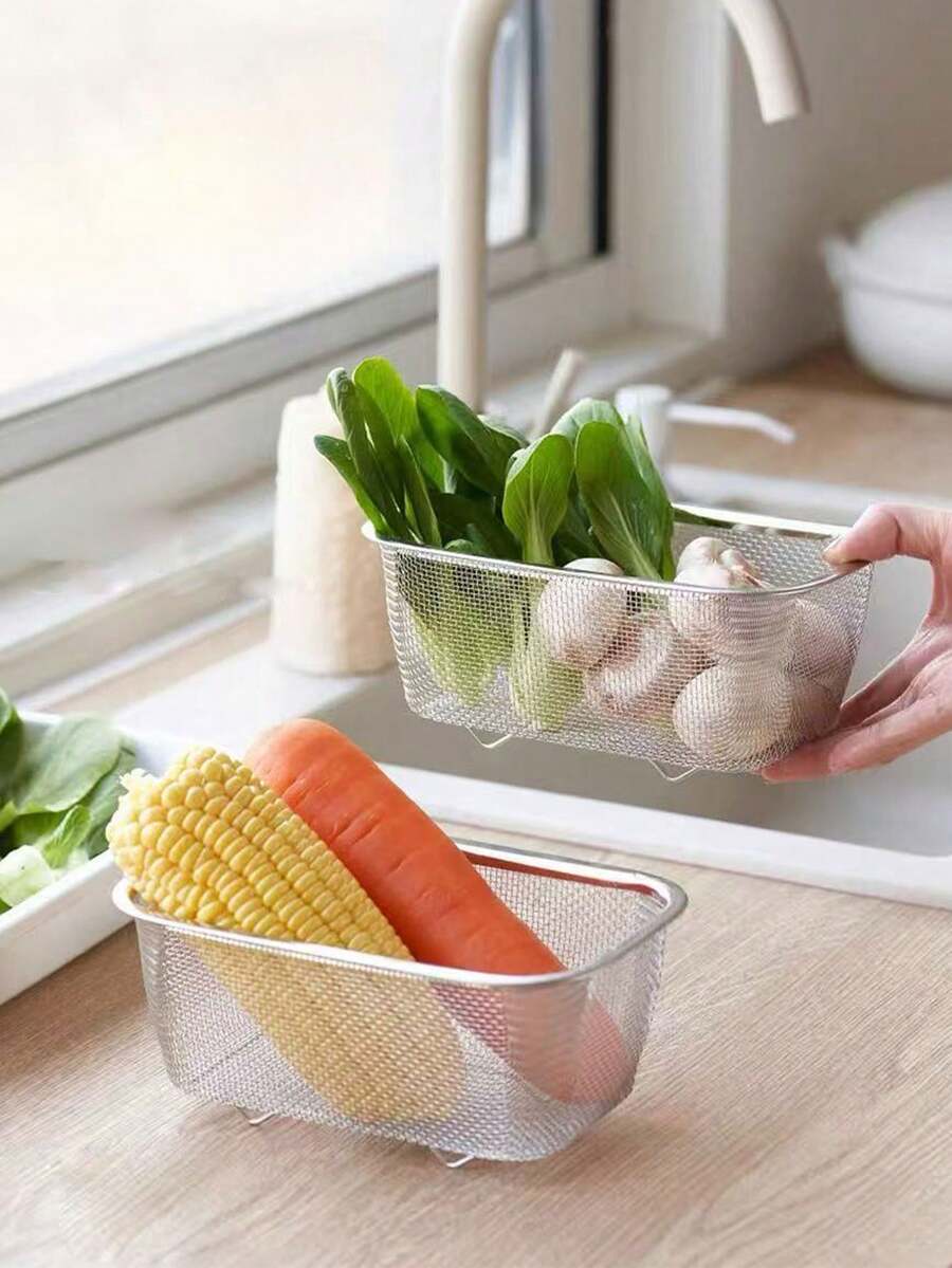 1 cái rổ lọc bằng thép không gỉ dùng cho bồn rửa nhà bếp, đa năng dùng để rửa rau củ quả. - Bạc - Xem 1