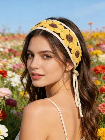 1pc Boho Handmade Floral Woven Headband, Suitable For Daily Wear And Spring/Summer Outings, Can Be Used As Headscarf Or Sweatband Photography Prop Summer Hair Accessories Beach Vacay Hair Bands