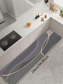 1pc Silica Gel Kitchen Floor Mat, Luxury Abstract Line Pattern, Deep Gray Base With Interwoven Dynamic Golden Arched Lines And Layered Wavy Textures, Creating A Simple Yet Elegant Aesthetic. Suitable For Kitchen, Bathroom, Entryway, Laundry Room, Bedroom, Living Room And Other Decor Scenarios. - Multicolor - View 15
