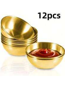 1/5/10/20个装 3.23英寸不锈钢酱油碟，迷你单碟圆形调味碟，寿司蘸酱碗，小吃碟，奶油碟，番茄酱芝士碟，可用洗碗机清洗，金色 - 金色 - 查看 5