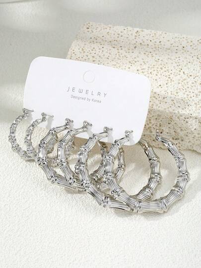6pcs Vintage Geometric Golden Bamboo Knot Earring Set, Suitable For Daily, Vacation, And Gift Wear