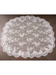 1 Pc French Lace Wedding Veil Elegant Mantilla Style Fingertip Length Bridal Veil With Comb For Bride Ivory,Summer,Beach - Ivory - View 5