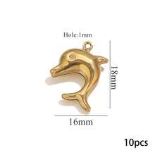 Bộ 10 mặt dây chuyền hình động vật và đại dương bằng thép không gỉ 304 mạ vàng 18K, gồm sao biển/vỏ sò/rùa/voi/cú, dùng để tự làm vòng cổ, vòng tay và trang sức. Không gây dị ứng và chống gỉ. - mặt dây chuyền - Xem 18