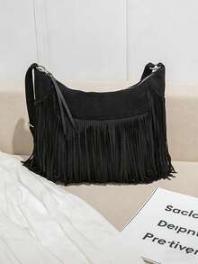 MIYIN Women's Vintage Medium Hobo Bag Crossbody Bag Tassel Decor Fashion Women Fringe Western Purse Shoulder Bag With Adjustable Strap Large Capacity Retro Boho Fringed Bag Handbags For Outgoing, Working, Shopping, Travelling And Casual Daily, Bohemia Style Bag For Women, Perfect For Rodeo Occasion,Bohemian Outfit For Women ,Beach, Boho - Black - View 4