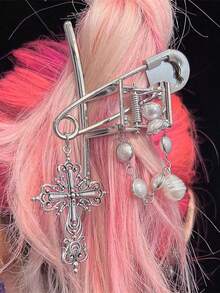 1pc Y2K Metal Chain Pearl Grab Clip Women's Back Of Hair Clip Clips Clips Large Size Plate Hair Headwear Women Claw Clip Fashion Hair Accessories Elegant Hair Claw 8ZXF - 銀色 - 查看 2