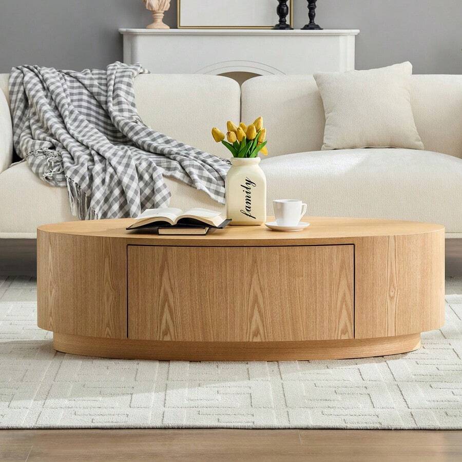 Modern Luxury Oval Coffee Table Elegant Living Room Accent Piece - 天然+中密度纖維板+主要生活空間1 - 查看 1