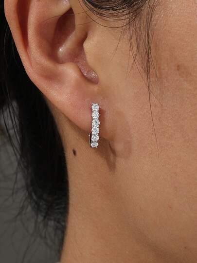 1 Pair S925 Sterling Silver Zirconia Hoop Earrings, Luxury Gift For Women, Suitable For Wedding, Engagement, Date, Bridal Jewelry