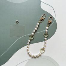 Fashionable Polka Dot Transparent Heart-Shaped Phone Lanyard, Handmade Faux Pearl Glass Bead Phone Charm, Valentine's Day Gift - Multicolor - View 13