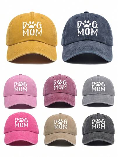 1pc Unisex DOG MOM Letter Printing Washed Baseball Cap Vintage Adjustable Outdoor For Travel Beach For Boys And Girls Men Women Gift