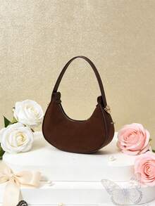 1 pieza Este bolso de mano en forma de media luna de estilo retro de PU es adecuado para diversas ocasiones y tiene una amplia gama de usos. Es versátil y adecuado para actividades al aire libre, juegos, ir y venir, etc., lo que lo convierte en un regalo perfecto para adolescentes. - Multicolor - Ver 3