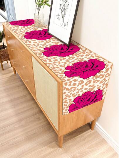 1 pièce Chemin de table à imprimé floral, 4 pièces Sets de table à imprimé floral, convient pour les fêtes, les anniversaires, les dîners, la décoration de cuisine et de salle à manger, applicable pour toutes les saisons, décoration textile pour la maison