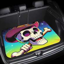 1 pieza Alfombra extra gruesa para maletero de coche con estampado de calavera, revestimiento impermeable y a prueba de polvo, fácil de limpiar, adecuado para SUV, sedán, camioneta, protege eficazmente el maletero - 100 cm x 75 cm - Ver 2