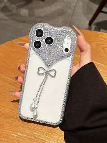 镶钻蝴蝶结吊坠 17 ProMax 手机壳，奢华闪亮宝石手机套，适用于 16/15 Pro、14 Pro、13 Pro、12、11，软壳 - 無色 - 查看 2