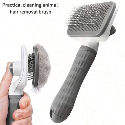 1 pieza Cepillo de silicona fácil de limpiar, adecuado para gatos y perros, peine autolimpiable con un solo clic, agarre cómodo - una opción ideal para la pérdida de pelo y el aseo durante todo el año
