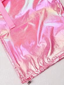 Y2K 全息粉色翻盖口袋侧缎抽绳腰阔腿工装裤，休闲舒适，适合日常穿着，也适合情人节和春季穿着。 - 西瓜粉 - 查看 11