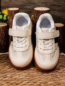 1 đôi giày thể thao đế bằng thấp cổ unisex mới, đế mềm chống trơn trượt, giày tập đi cho trẻ sơ sinh, giày chạy bộ thời trang đa năng cho học sinh, giày đế bằng nhẹ cho trẻ em, thích hợp cho mùa xuân, hè, thu, đông. - Màu be - Xem 6
